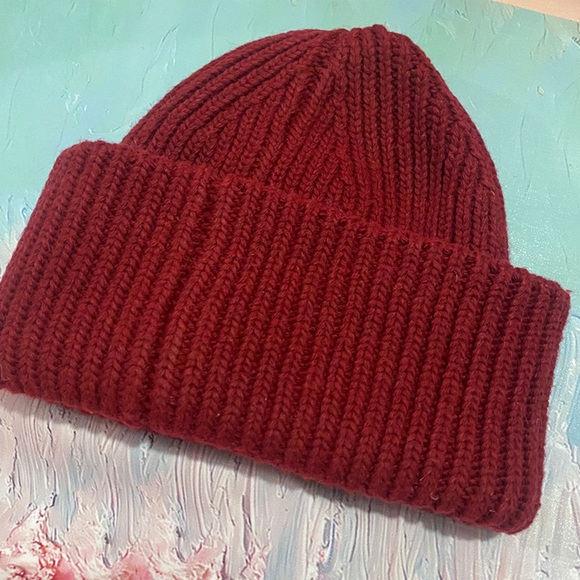 Unisex Acne Studios Burgundy Smiley Face Knit Hat - Picture 10 of 10